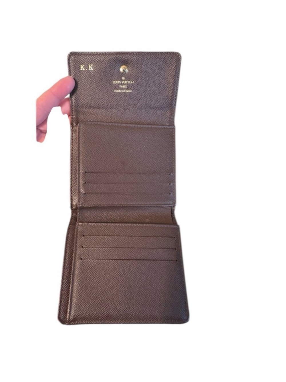 Louis Vuitton Mini Lin Monogram Canvas compact trifold wallet KK initials - Picture 10 of 11